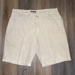 BERLE Shorts Mens 38* Tan Khaki Cotton Washed Stoned And Beaten Chino Flat Front